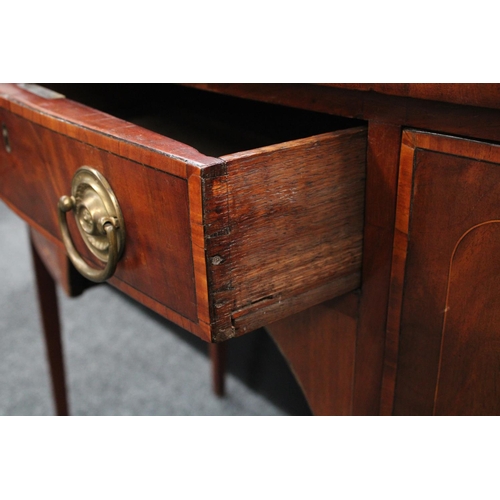 220 - A George III mahogany sideboard, of small proportions, bowed rectangular crossbanded top above a cen... 