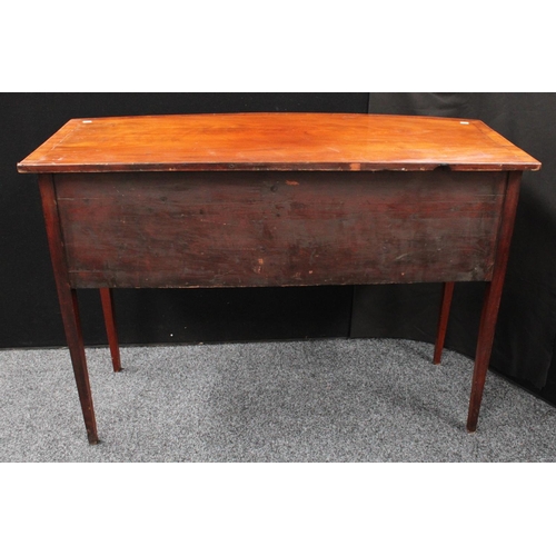 220 - A George III mahogany sideboard, of small proportions, bowed rectangular crossbanded top above a cen... 