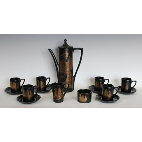 224 - A Portmerion Phoenix pattern six setting coffee service including coffee pot, cream jug, sugar bowl ... 