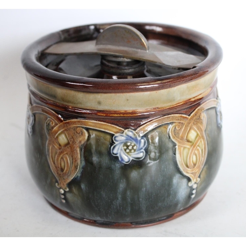 230 - A Doulton flambe posy vase, of spreading cylindrical form, 7.5cm high, printed mark;  a Doulton mini... 