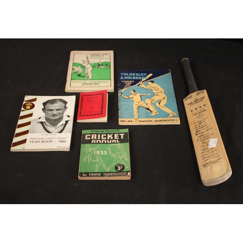 467 - Cricket Interest - a Len Hutton Autograph miniature bat, Test Record 1938, facsimile signatures; a D... 
