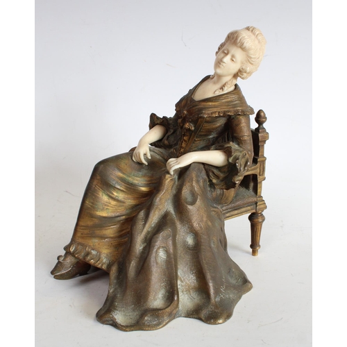 50 - Xavier Raphanel (1876-1957) a chryselephantine bronze, as a lady of title seated in chair, signed in... 