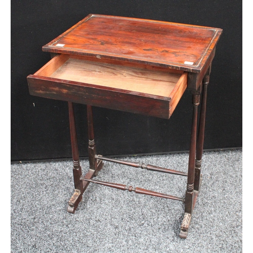 56 - A 'George III' rosewood occasional table, rectangular top above a single frieze drawer, spreading cy... 