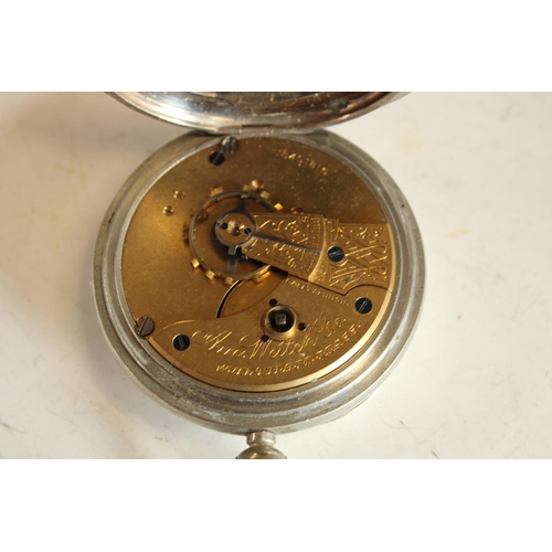 586 - A Continental open face Waltham pocket watch, white enamel dial, Roman numerals, minute track, subsi... 