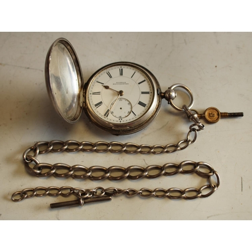 588 - A silver full hunter pocket watch, Burman, Manchester, hallmarked Birmingham 1886; a silver Albert c... 