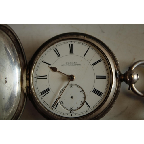 588 - A silver full hunter pocket watch, Burman, Manchester, hallmarked Birmingham 1886; a silver Albert c... 