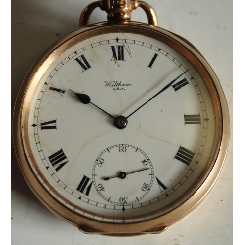 592 - A Waltham 9ct gold open faced pocket watch