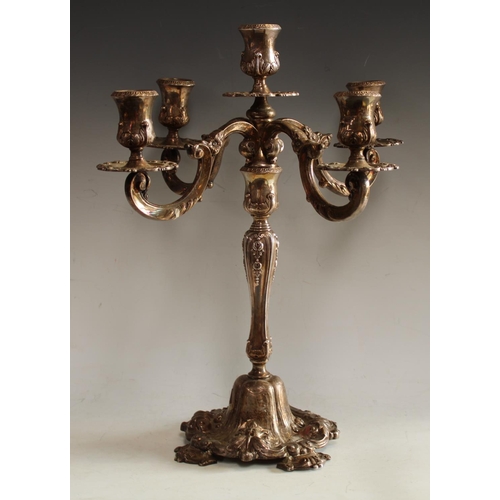 611 - A Portugese silver plated five light table centre candelabrum, by Topazio, Oporto, 45cm high