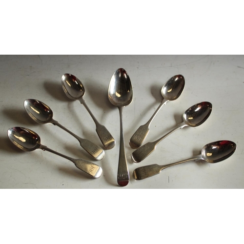 615 - A set of six silver teaspoons, London 1857; a silver tablespoon, London 1795; 167g (7)