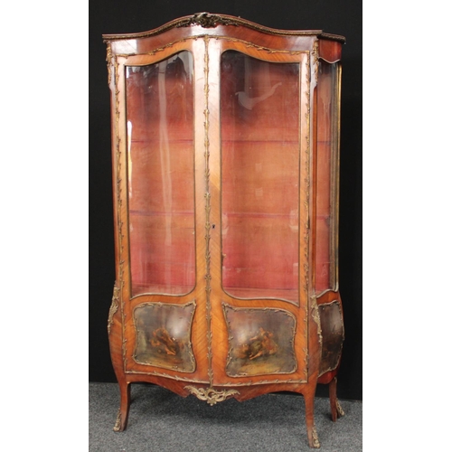 619 - A 19th century Louis XV Revival gilt metal mounted mahogany and Vernis Martin bombe shaped vitrine, ... 