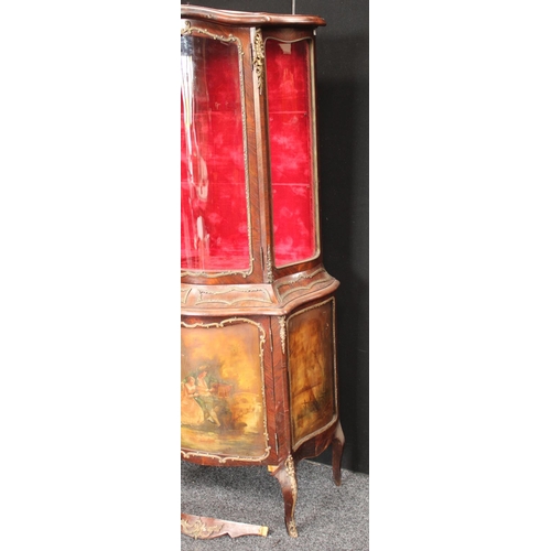 620 - A French Louis XV Revival gilt metal mounted rosewood and Vernis Martin bombe shaped salon vitrine, ... 