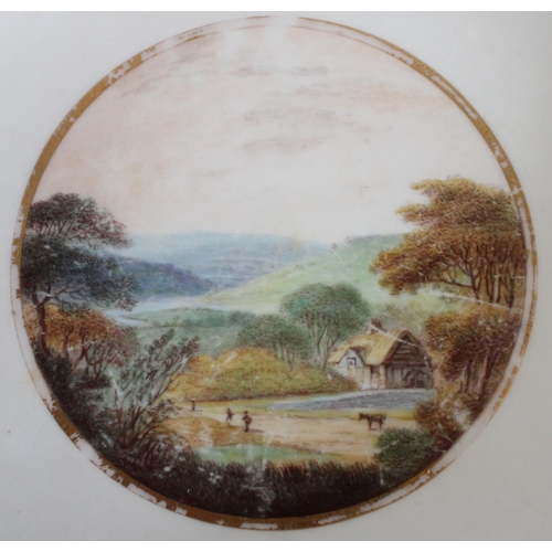 66 - An early 18th century Derby named view dish, Near Crich, Derbyshire; a shaped oval dish; another (3)