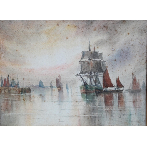 81 - W E J Dean Arriving Home Sails Entering The Harbour, signed and dated 1909, watercolour, 24.5cm x 34... 