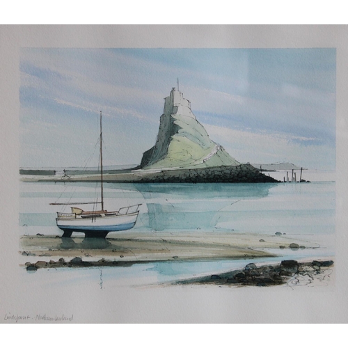 84 - A 20th century pencil sketch of Lindisfarne; another similar; another, watercolour (3)