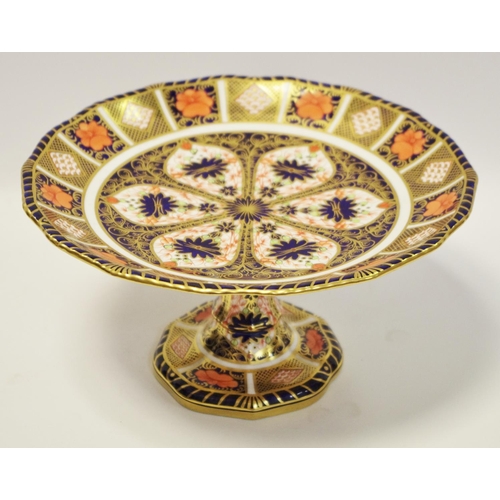 10 - A Royal Crown Derby Imari palette 1126 pattern shaped circular cake comport, 24cm diameter, printed ... 