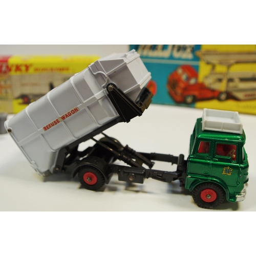 114 - Dinky 978 Bedford Refuse Wagon - metallic green cab, red interior and plastic hubs, light grey back ... 