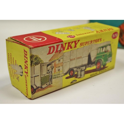 114 - Dinky 978 Bedford Refuse Wagon - metallic green cab, red interior and plastic hubs, light grey back ... 