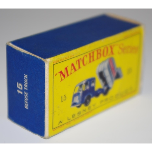 16 - Matchbox Regular Wheels 15c Dennis Refuse Truck ''Cleansing Service'' - dark blue cab and chassis, g... 