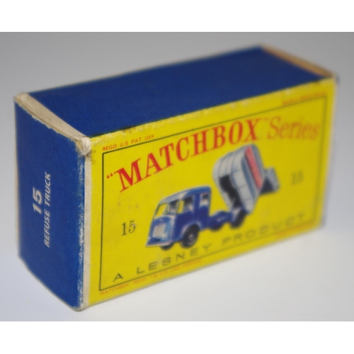 16 - Matchbox Regular Wheels 15c Dennis Refuse Truck ''Cleansing Service'' - dark blue cab and chassis, g... 