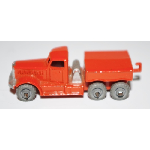 17 - Matchbox Regular Wheels 15a Diamond T Prime Mover - orange body with silver trim, metal wheels with ... 