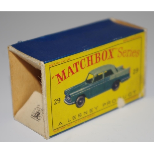 33 - Matchbox Regular Wheels 29b Austin Cambridge Saloon - two-tone green, silver trim to front only, kno... 