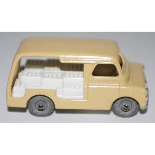 34 - Matchbox Regular Wheels 29a Bedford Milk Delivery Van - light tan body, white crates, metal wheels w... 