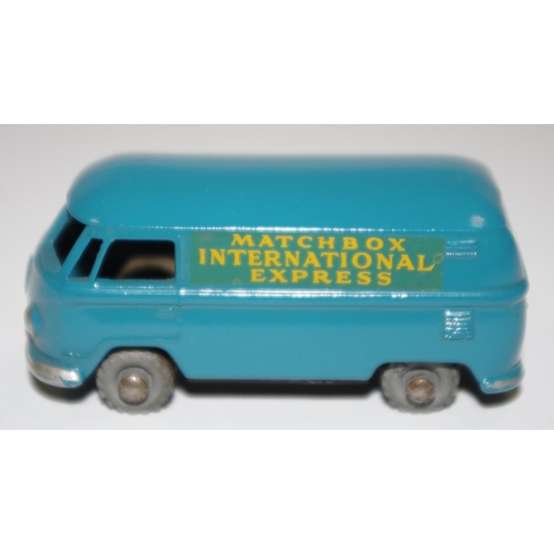 37 - Matchbox Regular Wheels 34a Volkswagen ''Matchbox International Express'' Van - drab blue, silver tr... 