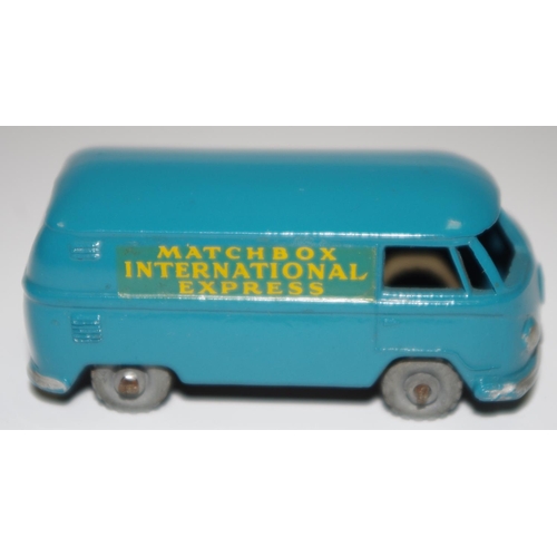 37 - Matchbox Regular Wheels 34a Volkswagen ''Matchbox International Express'' Van - drab blue, silver tr... 