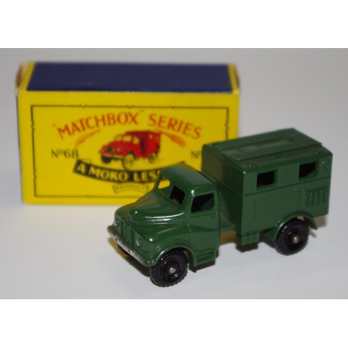 65 - Matchbox Regular Wheels 68a Austin Radio Truck - military green, silver trim, knobbly black plastic ... 