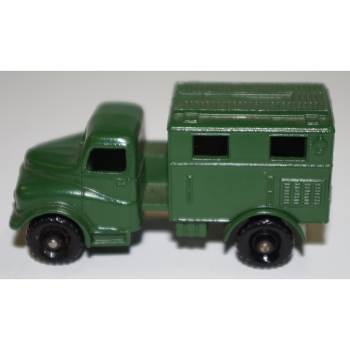 65 - Matchbox Regular Wheels 68a Austin Radio Truck - military green, silver trim, knobbly black plastic ... 