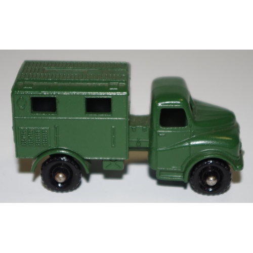 65 - Matchbox Regular Wheels 68a Austin Radio Truck - military green, silver trim, knobbly black plastic ... 