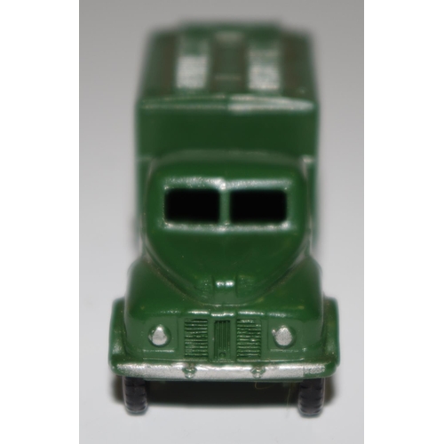 65 - Matchbox Regular Wheels 68a Austin Radio Truck - military green, silver trim, knobbly black plastic ... 