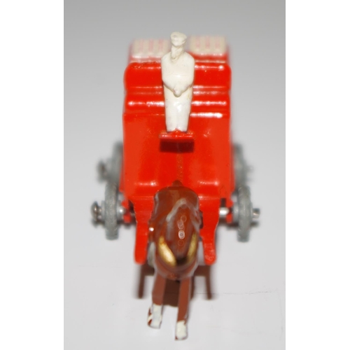 8 - Matchbox Regular Wheels 7a Horse Drawn Milk Float - orange, pale white crates, white figure driver, ... 