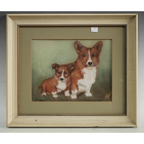 194 - C Leach Corgi and Pup signed, pastel