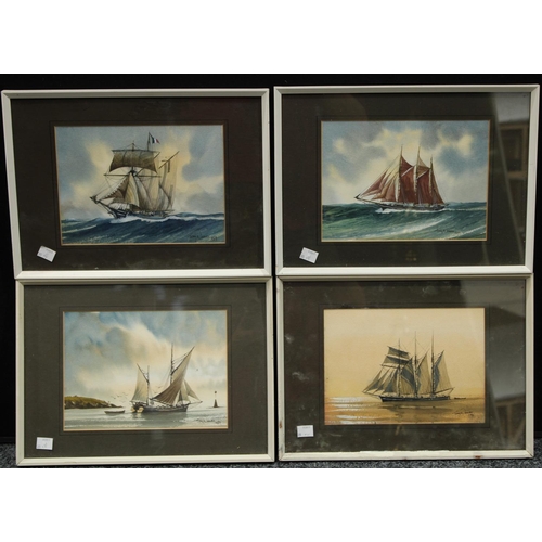 199 - Tony Warren A set of four, Schooners and Sailing Barge signed, titled to verso, watercolours (4)