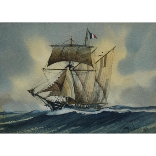 199 - Tony Warren A set of four, Schooners and Sailing Barge signed, titled to verso, watercolours (4)