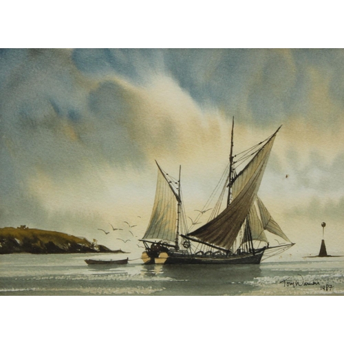 199 - Tony Warren A set of four, Schooners and Sailing Barge signed, titled to verso, watercolours (4)