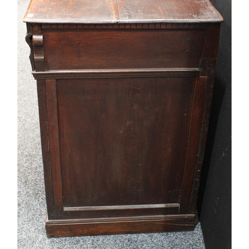 202 - A late 17th century oak block front chest, slightly oversailing rectangular top above a faux-dentil ... 