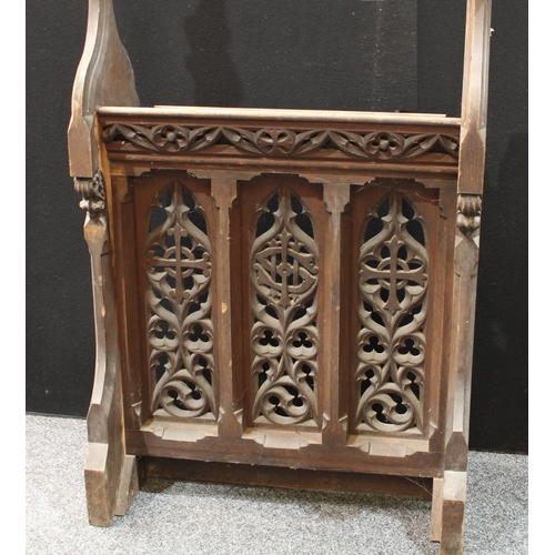 204 - Architectural Salvage - an ecclesiastical Gothic Revival oak lecturn/pulpit, shaped end supports cre... 