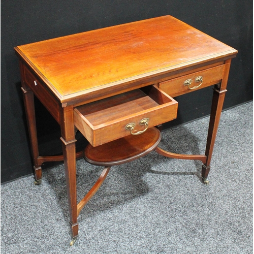 207 - An Edwardian satinwood crossbanded mahogany rectangular card table, folding top enclosing an inset b... 