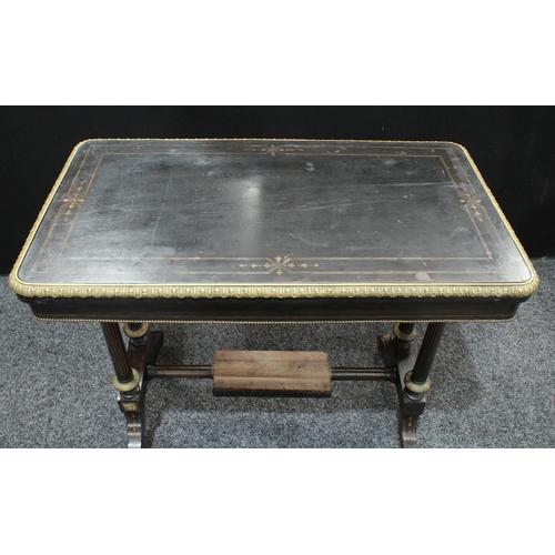 208 - A Victorian gilt metal mounted ebonised and marquetry rounded rectangular card table, twin end suppo... 