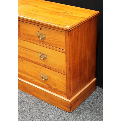 252 - An early 20th century low chest, of two short over two long drawers, plinth base, 75.5cm high, 106.5... 