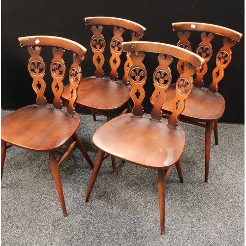 274 - A set of four Ercol dining chairs; an oak barley twist gateleg table; a pair of early 20th century m... 