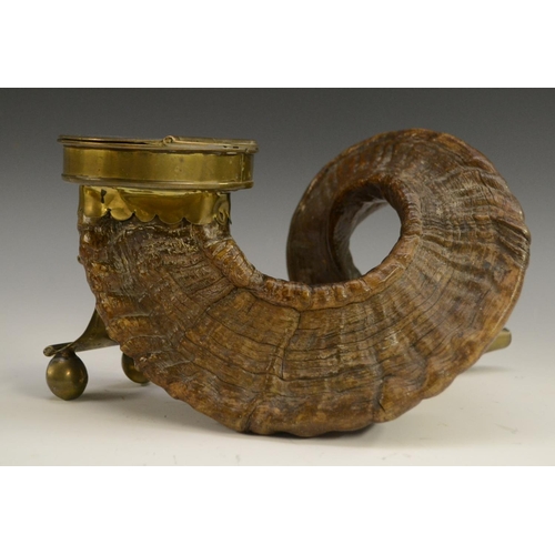 3039 - A 19th century Scottish ram's horn table snuff mull, hinged cover, 26cm wide, c. 1860