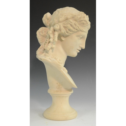 3043 - A 19th century style composition bust, of a Classical maiden, socle base, 31cm high