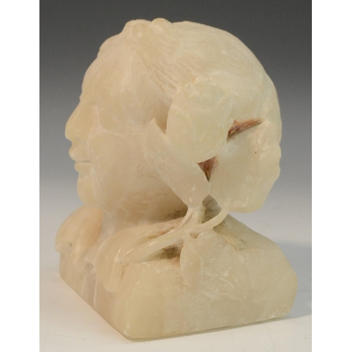 3080 - A Continental alabaster carving, of a female head, 12.5cm high, 19th century