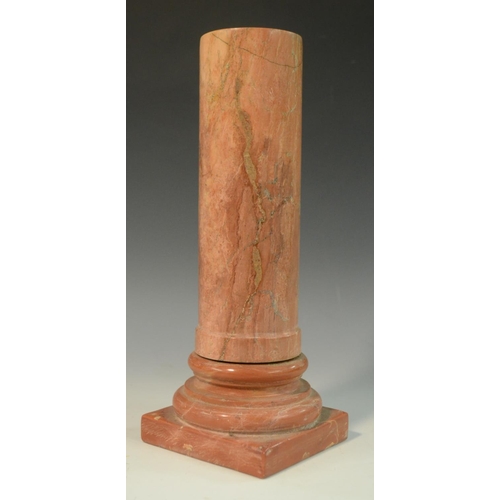 3096 - A Grand Tour style rose marble library column, turned socle, square base, 28cm high