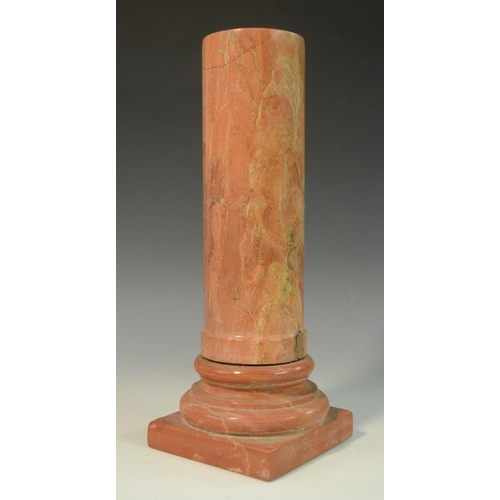 3096 - A Grand Tour style rose marble library column, turned socle, square base, 28cm high