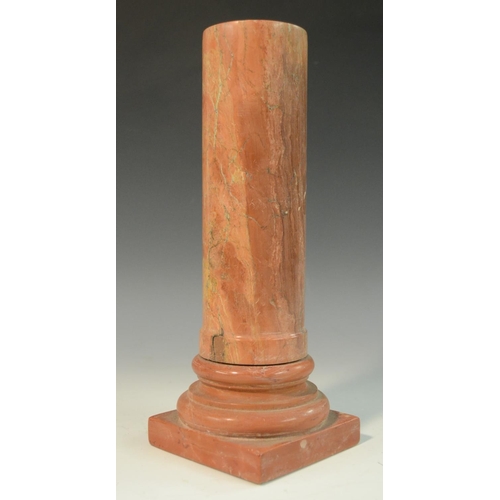 3096 - A Grand Tour style rose marble library column, turned socle, square base, 28cm high