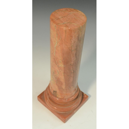 3096 - A Grand Tour style rose marble library column, turned socle, square base, 28cm high